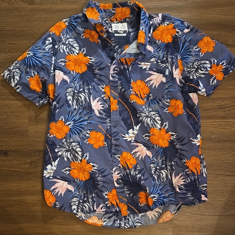 Floral Blue and Orange Hurley Men's XL Button Up Shirt